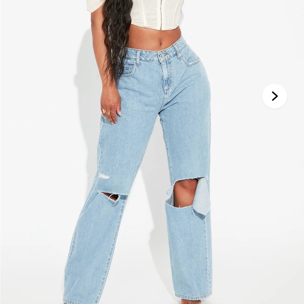 NWT fashion nova ripped Light Blue Distressed Wide-Leg Jeans